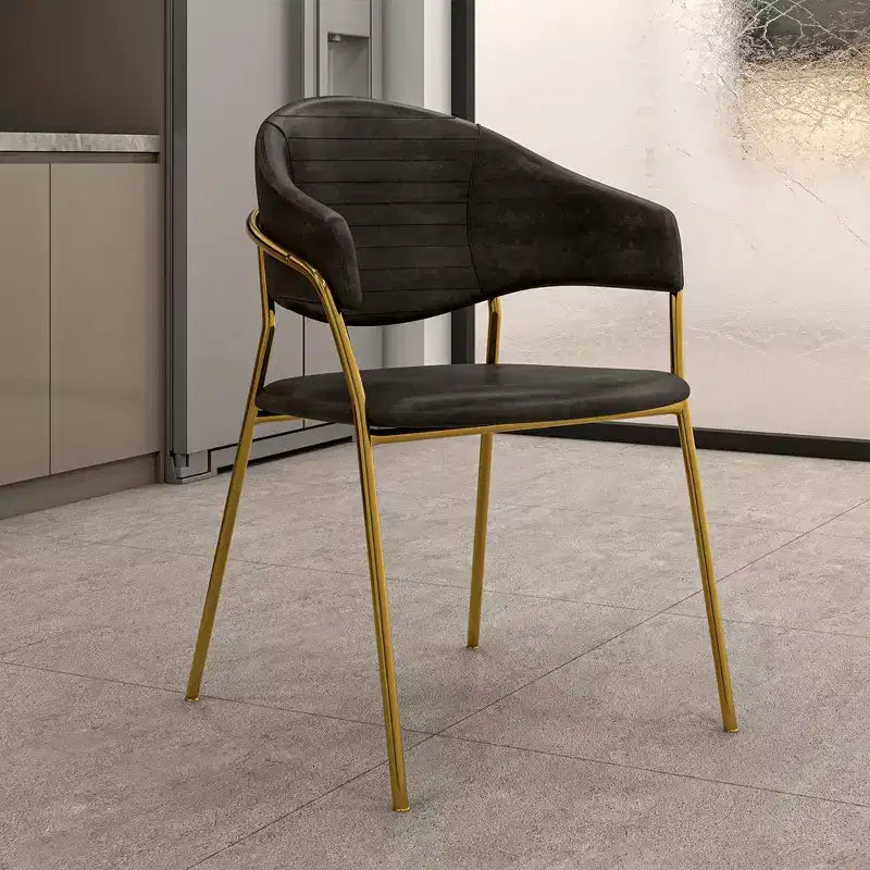 Sedia da pranzo imbottita con braccioli – Pelle e velluto, base in acciaio inossidabile
