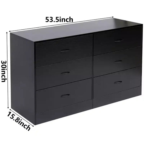 6 Drawer Dresser for Bedroom Wide Modern Chest of Drawers Steel Frame MDF Storage Black