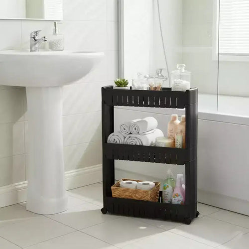 Evideco French Home Goods Multi-Purpose Slim Rolling Cart - 3-Tier Utility Organizer for Bathroom, Kitchen & Dorm - Available in White, Grey, Black