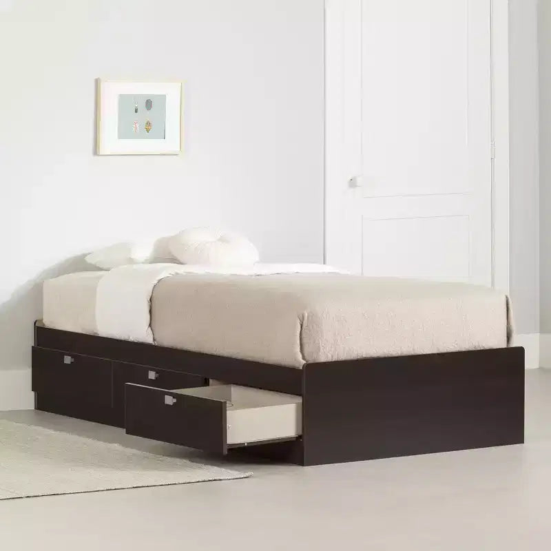 Kids Platform Bed with Storage Drawers – Wood Frame, No Box Spring Needed