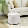 18" Round Storage Ottoman – Teddy Fleece, Button Tufted, Wood Legs